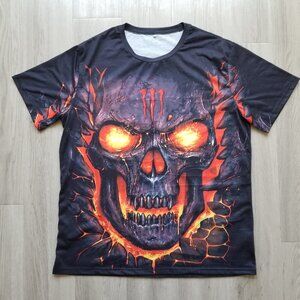 Monster Energy T-Shirt Men XL All Around Graphic Tee Double Sided Skull & Fire